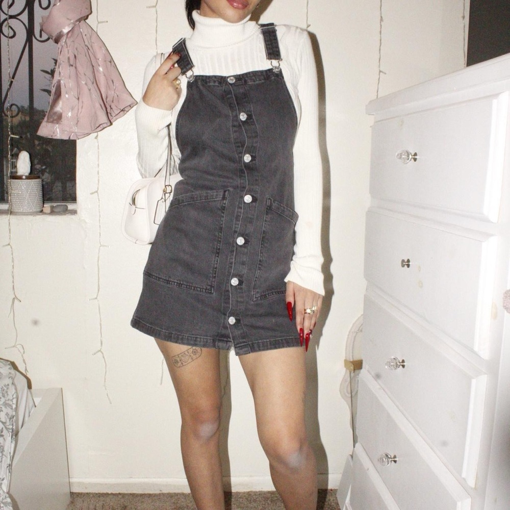 Women's Black Denim Overall Dress